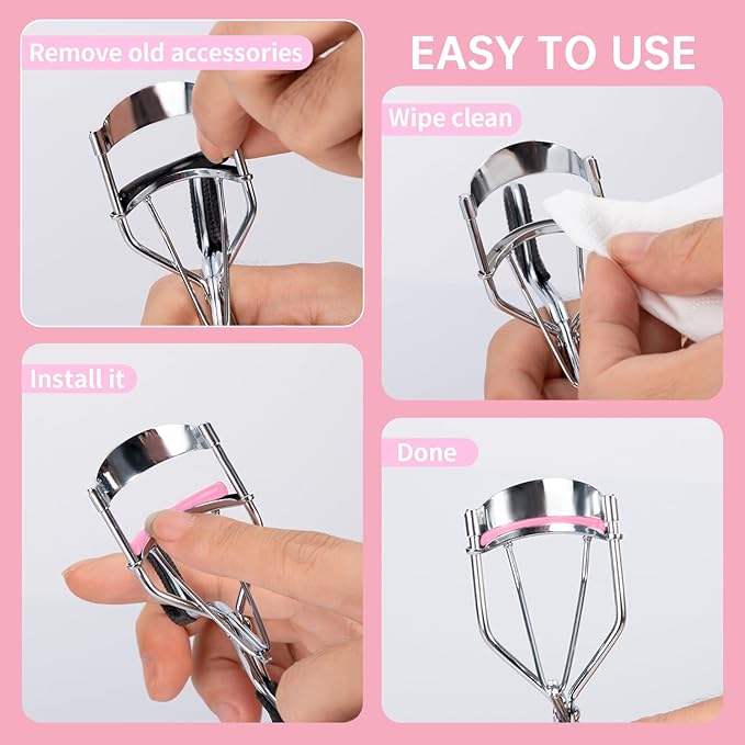 Soft Silicone Rubber Eyelash Curler Refills Compatible with Shiseido, Tweezerman, Revlon, Shu Uemura, Surratt, e.l.f Eyelash Curler for Travel Portable Carry,Cosmetic Accessory,6PCS (Pink)