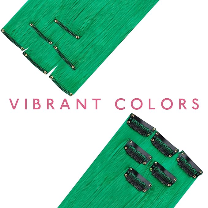WENNALIFE 12 PCS Green Hair Extensions Clip in, Colored Clip in Hair Extensions for Kids Highlights Rainbow Hair Clips for Girls Synthetic Straight Pop-up Style Colorful Festival Girl Hair Accessories