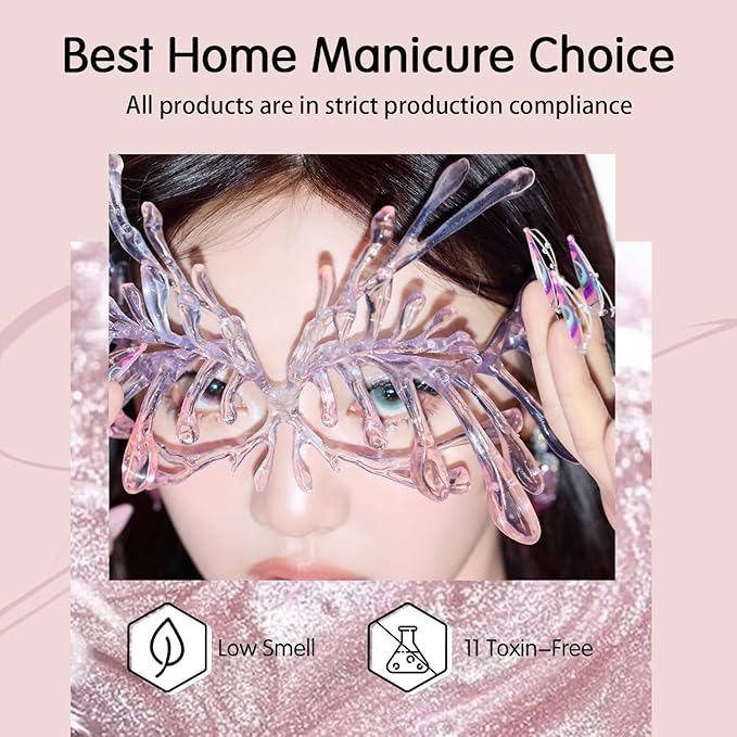 Jelly Pink Silver Cat Eye Gel Nail Polish Set 6 Colors with Magnet for Holographic Glitter Cat Eye, Salon Gel Manicure and Nail Art DIY at Home