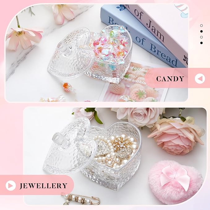 Tioncy 3 Pcs Large Body Powder Puff and Container Powder Container with Puff Crystal Case Soft Washable Reusable Velour Face Body Glitter Wet Dry Makeup(Heart,Clear)