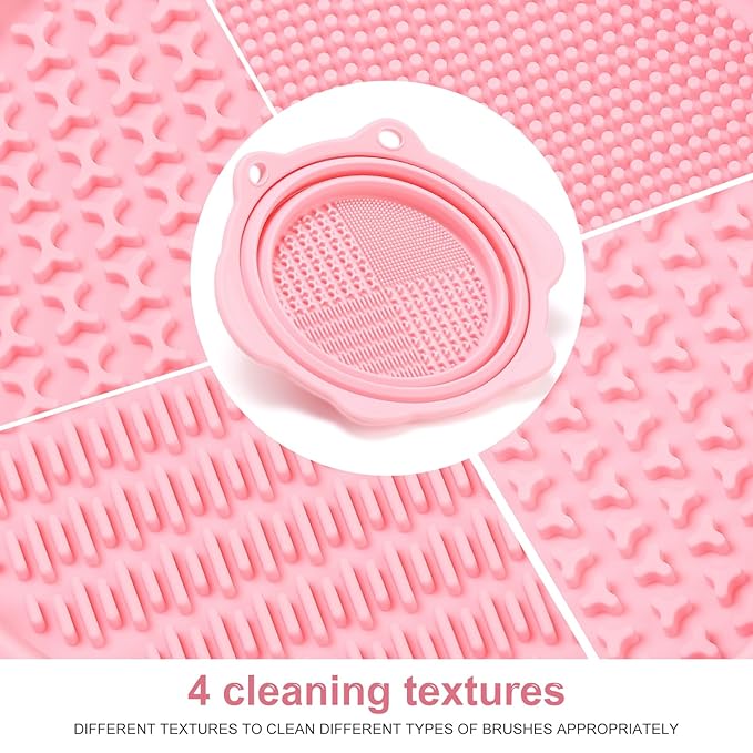 Makeup Brush Cleaner, Etercycle Foldable Silicone Brush Cleaner Bowl Srubber, Portable Washing Tools for Makeup Brush,Powder Puff,Sponge (Light Pink)