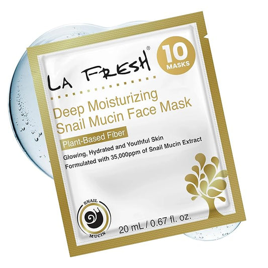 La Fresh Deep Moisturizing Snail Mucin Sheet Mask, Glow, and Hydration Face Mask with Snail Mucin Essence, 10 Count