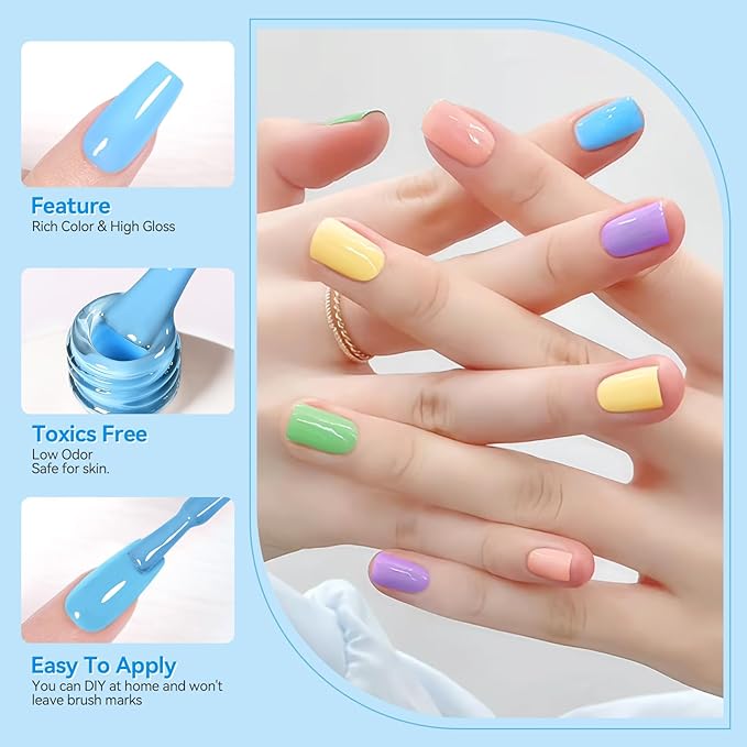 Born Pretty Pastel Gel Nail Polish Macaron Candy Sweet Color Gel Polish Spring Summer Gel Polish Nude Pink Yellow Purple Blue Green Colors Easter Collection Nail Art Gift Box 7ML 6PCS