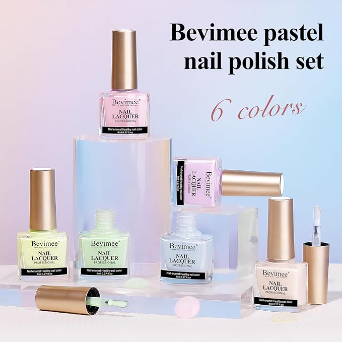 Nail Polish Set 6 Colors Pastel Quick Dry Nail Lacquer Sheer Pink, Purple, Light Blue, Nude Fast Dry Fingernail Polish Bulk DIY Salon Gift For Women Summer Colors,8lm/0.27fl.oz
