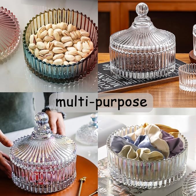 2 Pack Extra Large 5.2" Beige & Purple Powder Puffs and 5.3" Glass Container – Oversized Soft Body & Face Large Powder Puff Dusting Powder Jar Holder Case(Multi-Color Glass)
