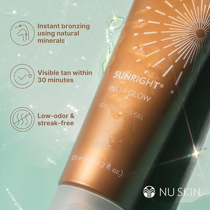 Nu Skin Sunright Insta Glow Self Tanner Gel | 4.2 oz | Summer Tan | Face & Body Bronzer | Beauty & Skin Care | Vitamin E & Avocado Oil & Amino Acids