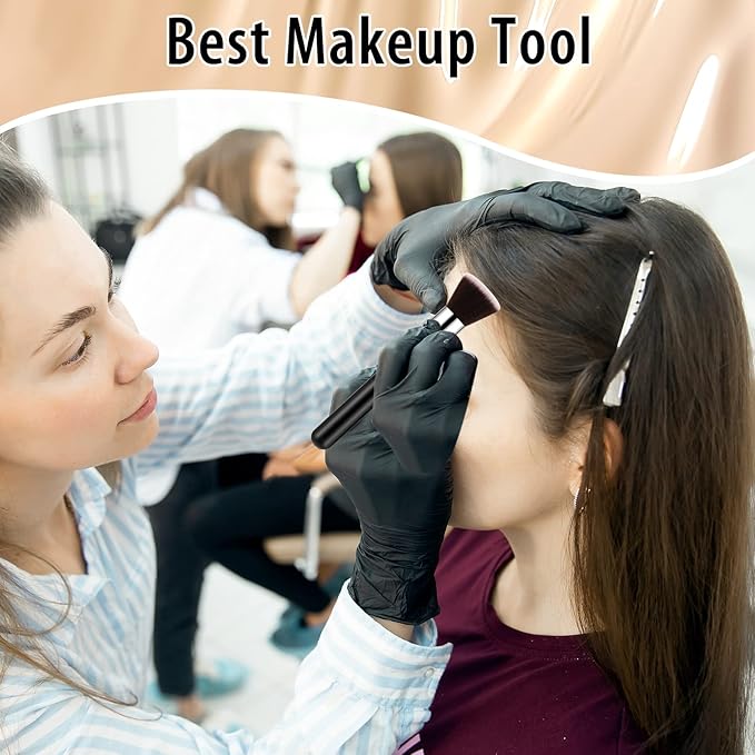 Tanlade 10 Pcs Makeup Brushes Bulk Flat Top Foundation Brush Liquid Cream Powder Foundation Contour Blush Concealer Eye Shadow Blending Liner Make up Kit for Wedding Artist(Black)