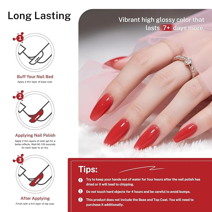 16.5ml Red Nail Polish Large Volume Quick Drying Nail Polish, Fast Drying and Long Lasting Color Nail Art DIY Home Manicure Gift for Women