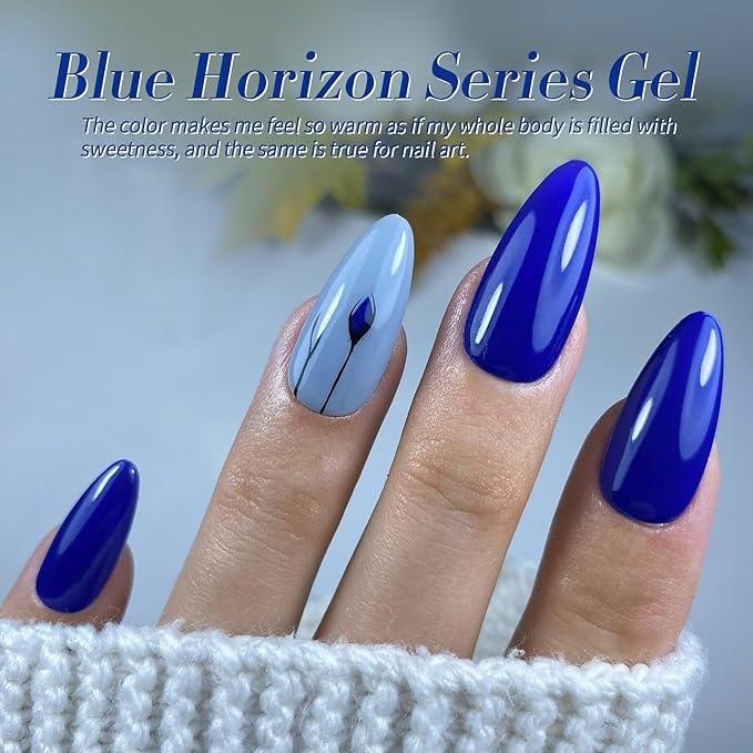 BORN PRETTY Blue Gel Nail Polish Set 6 Colors Light Blue Baby Blue Royal Blue Reflective Glitter Blue Nail Gel Kit Soak Off Nail Art Manicure Design Home Salon Holiday Gift