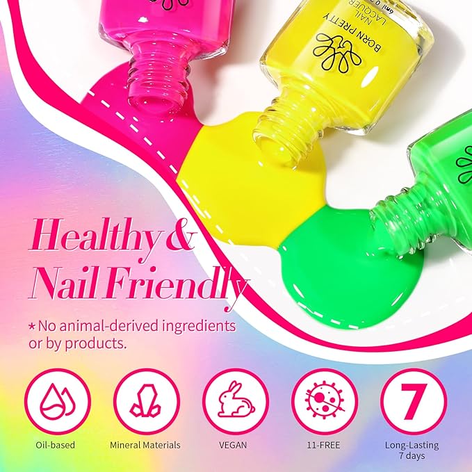 Born Pretty Neon Nail Polish Set, 15 Colors Halloween Nail Polish Quick Dry Nail Polish Kit Hot Pink Yellow Green Blue Nail Lacquer Glossy Nail Polish Manicure Set for DIY Nail Art Salon Home Gift
