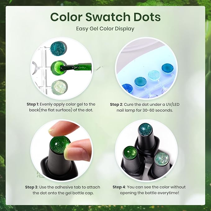 beetles Gel Polish Christmas Green Gel Nail Polish Set Cat Eye Jelly with Color Swatch Dots Magnet 6 Color Glitter Enchanted Forest Theme for Salon Manicure Nail Art DIY at Home Gift for Women Girls