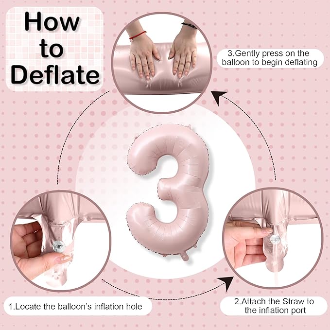 3rd Birthday Balloons for Girls, 40'' Foil Self Inflating Light Baby Pink Number 3 Balloon, Pastel Dusty Blush Pink Large 3 Balloon Number for 3 Yeal Old Birthday Party Decor Anniversary Decorations