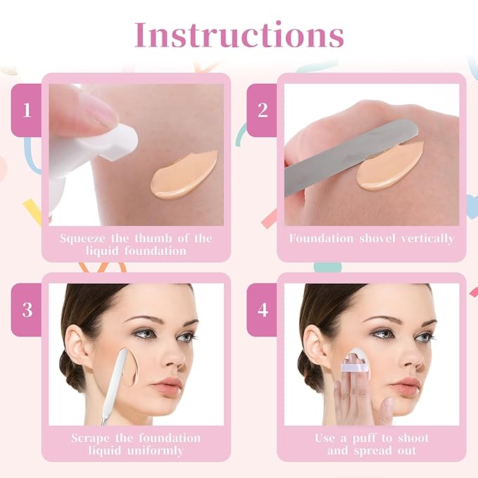 3 pcs Makeup Spatula Foundation Spatula, Stainless Steel Facial Beauty Spatula, Tiny Makeup Palette Mixer Face Cream Applicator Cosmetic Mixing Tool for Even Application Foundation Double Edged
