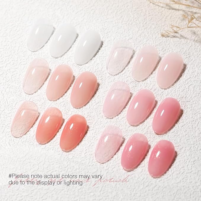 Icy Jelly Nude Pink Gel Nail Polish Set of 6 Transparent Milky White Colors Sheer Gel Polish x Kit for Salon Manicure and Nail Art DIY at Home