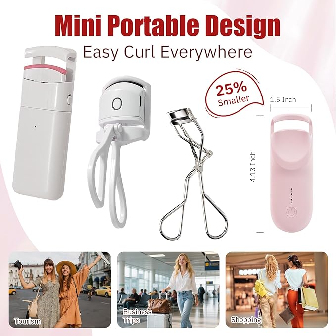 Upgrade Heated Eyelash Curler, Electric Eyelash Curler with 5s Fast Heating, Type-C Rechargeable, LMini Lash Curler, Long-Lasting Lash Lift, Natural Style, Heat-Sensitive Pad (Pink)