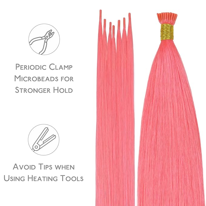 WENNALIFE I Tip Hair Extensions Human Hair, 50g 100s 14 Inch Light Pink Remy Itip Human Hair Extensions Invisible Itips Straight I Tips Fusion Extensions Real Human Hair