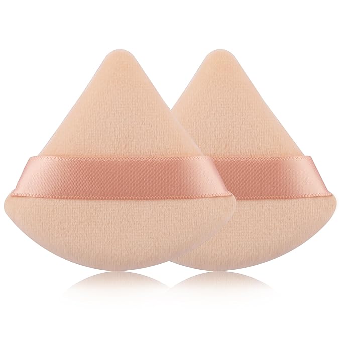2 Pcs EVAOUXIU Triangle Powder Puff for Face Powder, Soft Plush Setting Powder Puff, Velour Cosmetic Foundation Blender Sponge Beauty Makeup Tools (Nude)