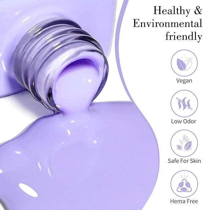 CANNI Purple Gel Polish, 1Pcs Gel Polish Purple Color Pale Violet Nail Polish Gel High Gloss Soak Off U V Gel Nail French Nail Manicure Salon DIY