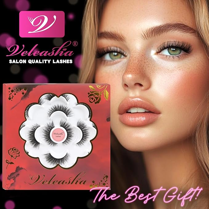 Veleasha Lashes 5D Faux Mink Lashes Crisscross False Eyelashes Handmade Cat Eye Lashes Wispy Fluffy Fake Lashes Luxurious Eyelashes Natural Look Volume Fake Eyelashes 7 Pairs Pack (614)