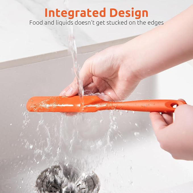 U-Taste Skinny Silicone Jar Spatula: 600ºF Heat-Resistant Food-Grade 10in Long Narrow Sourdough Stirring Stick, Seamless Flexible Peanut Butter Spreader for Scraping Icing Bread Cream, Jam (Orange)