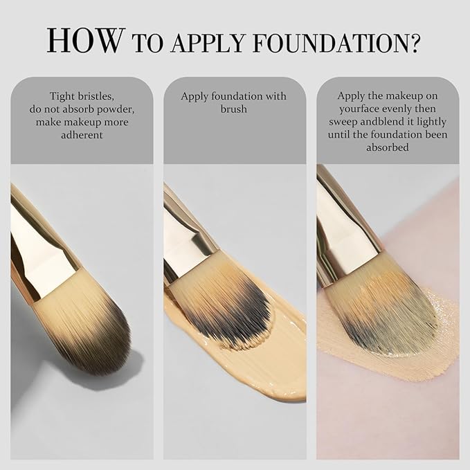BEILI Foundation Brush Set for Liquid Mask Concealer Makeup Flat Foundation Makeup Brushes for Liquid Cream Foundation Powder Buffing Blending Premium Face Makeup Brushes(2Pcs)