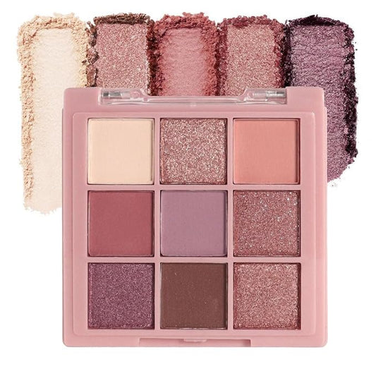 9 Colors Colorful Eyeshadow Palette Makeup,Rose Gold Brown Purple Nude Matte Shimmer Neutral Eye Shadow Powder Palette,Naturing-Looking Long Lasting Waterproof