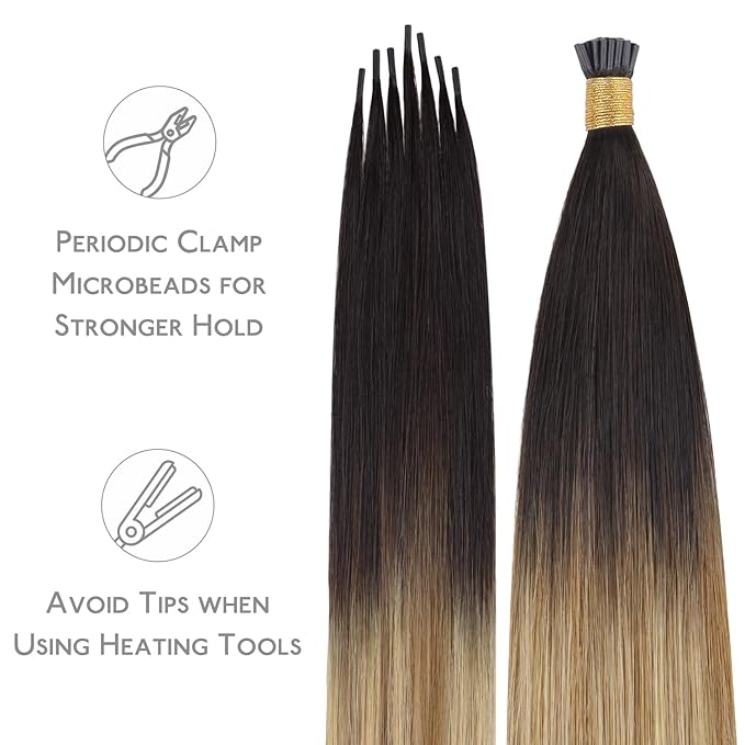 WENNALIFE I Tip Hair Extensions Human Hair, 50g 50s 20 Inch Dark Brown to Chestnut Brown and Dirty Blonde Highlighted Remy Itip Human Hair Extensions Invisible Itips Straight I Tips Fusion Extensions