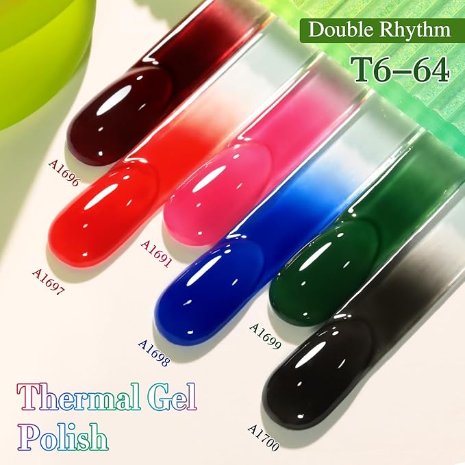 Double Rhythm 6 Pcs 15 ML Gel Polish Set Same Color Same Bottle Soak Off Gel Polish Kit Nail Art Manicure Salon DIY at Home for Women (Burgundy Blue Green Pink Purple -T6-64)