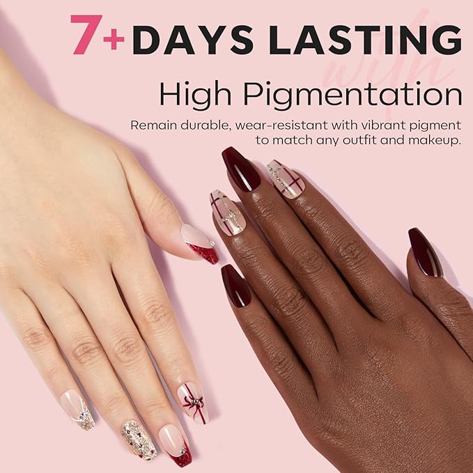 modelones Red Nail Polish Set 6 Colors, Nude Gold Burgundy Glitter Quick Dry Sparkle Mini Manicure Kit DIY Nail Art Salon Home Christmas Gifts for Women Girls