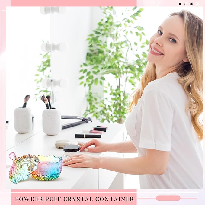 Tioncy 3 Pcs Large Body Powder Puff and Container Powder Container with Puff Crystal Case Soft Washable Reusable Velour Face Body Glitter Wet Dry Makeup(Chic,Colorful)