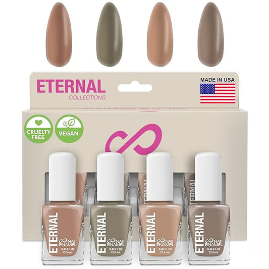 Eternal Nude Nail Polish Set for Women (NUDE GRAY) - Brown Nail Polish Set for Girls | Long Lasting & Fast Drying Nail Polish Kit for Home DIY Manicure & Pedicure | Made in USA, 13.5mL (Set of 4)