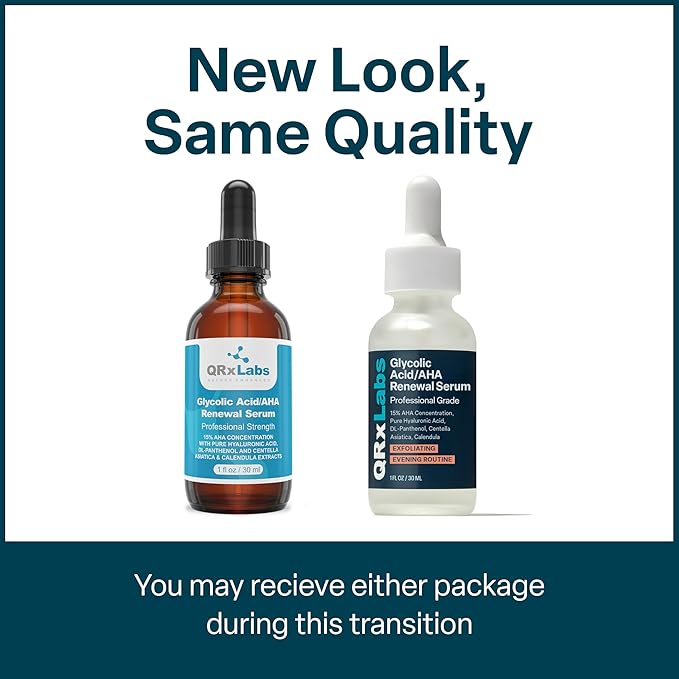 QRxLabs 15% Glycolic Acid Face Serum - 1 Fl Oz - Brightening Serum & Exfoliating Treatment - Skin Care for Dark Spots, Fine Lines & Wrinkles