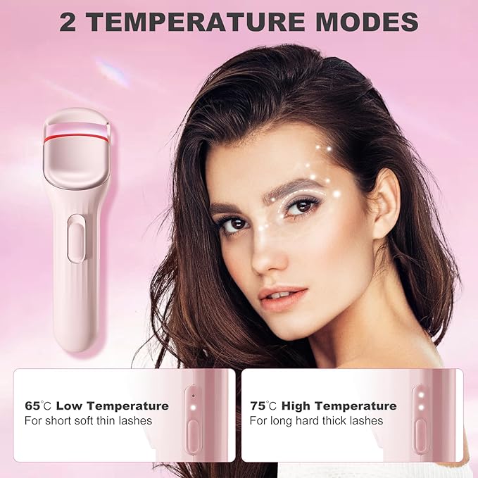 Heated Eyelash Curler Professional - Eye Lashes Curler with Innovative Heating Silicone, Electric Eyelashes Curler with 600mAh Rechargeable Battery EC4001 (Pink)