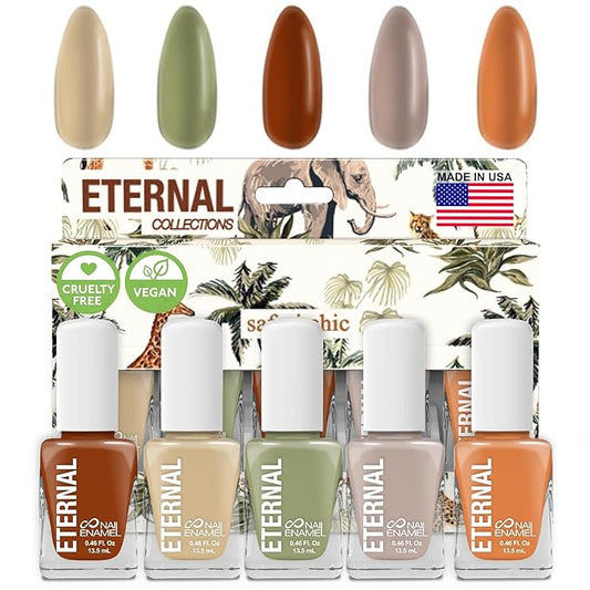 Eternal Nail Polish Set for Women (SAFARI) - Nail Polish Set for Girls - Long Lasting & Quick Dry Natural Nail Polish Kit for Home DIY Manicure & Pedicure - Made in USA, 13.5mL (Set of 5)