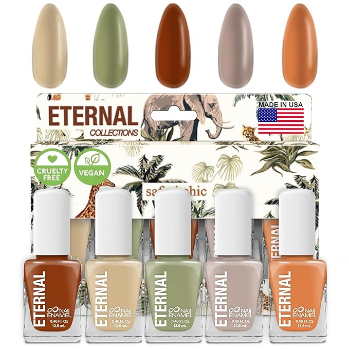 Eternal Nail Polish Set for Women (SAFARI) - Nail Polish Set for Girls - Long Lasting & Quick Dry Natural Nail Polish Kit for Home DIY Manicure & Pedicure - Made in USA, 13.5mL (Set of 5)