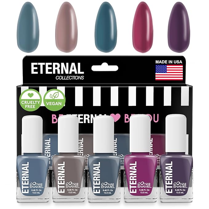 Eternal Blue Nail Polish Set for Women (DARK ELEGANT) - Brown Nail Polish Set for Girls - Pink Nail Polish Quick Dry & Long Lasting for Home DIY Manicure & Pedicure - Made in USA, 13.5mL (Set of 5)