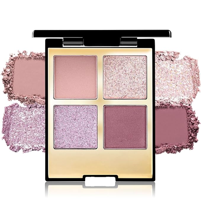 4 Colors Eyeshadow Makeup Palette,Nude Pink Purple Natural Neutral Nude Eye Shadow Palette with Mirror,Long Lasting Naturing-Looking,Waterproof,Travel Size