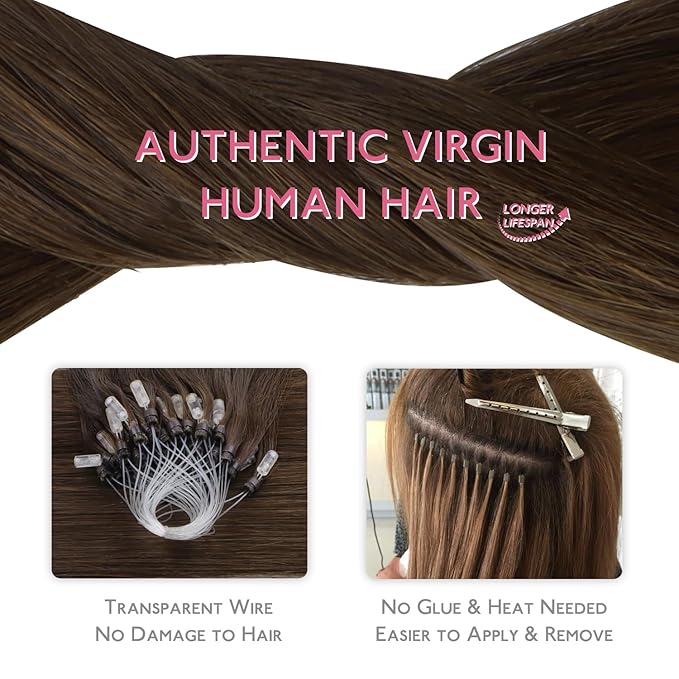 WENNALIFE Microlink Hair Extensions Human Hair, 50g 50s 22 Inch Chocolate Brown Remy Micro Bead Hair Extensions Real Human Hair Micro Link Micro Loop Micro