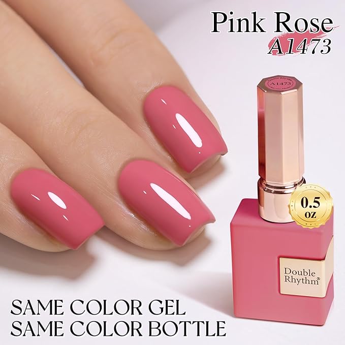 Double Rhythm 15ML Gel Polish Pure Sheer Same Color Same Bottle Soak Off Gel Polish Art Manicure Salon DIY at Home for Women (Rose Pink-A1473)