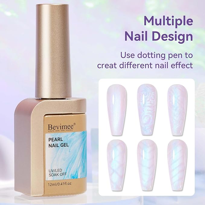 Pearl Gel Nail Polish 12ml Pearlescent Mermaid Iridescent Chrome Aurora Nail Drawing Swirl Shell Thread Effect Soak Off UV LED Gel Nail Art Salon Home DIY