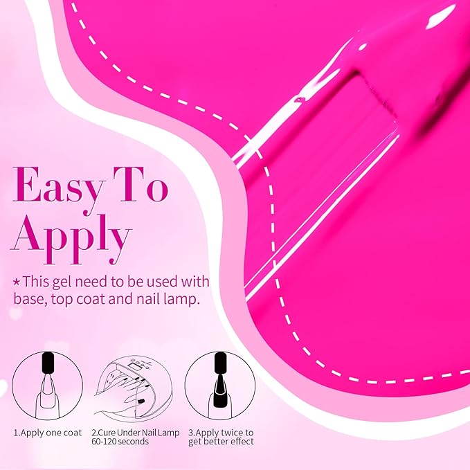 Born Pretty Neon Hot Pink Gel Nail Polish,Halloween Pink Ghost,Natural Soft Light to Dark Glitter Sparkle Gel Polish Soak Off U v LED Nail Art Manicue Kit DIY at Home or Manicure Salon 6PCS