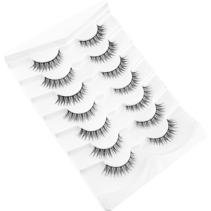 Short Natural Lashes Cat Eye Lashes NINGLASH False Eyelashes Natural Look Wispy Fake Eyelash 10mm Faux Lashes Strips 7 Pairs Lash Pack