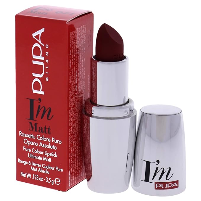 Pupa Milano I'M Matt Pure Color Lipstick - Velvety and Matt Lip Color - For Extraordinary Performance - Rich And Creamy Texture - 071 True Red - 0.123 Oz