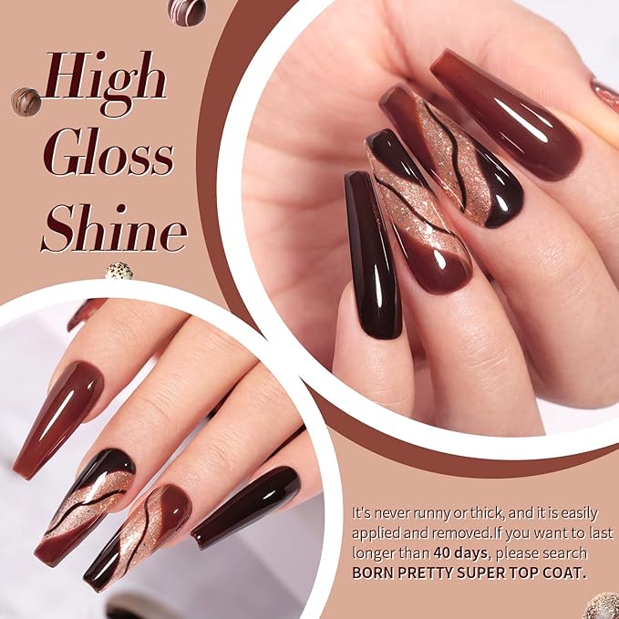 Born Pretty Fall Winter Gel Nail Polish Burgundy Wine Red Caramel Brown Coffee Autumn Gel Polish Set Gel Nail Kit Christmas Gift Nail Art Manicure Collection 6PCS 7ML