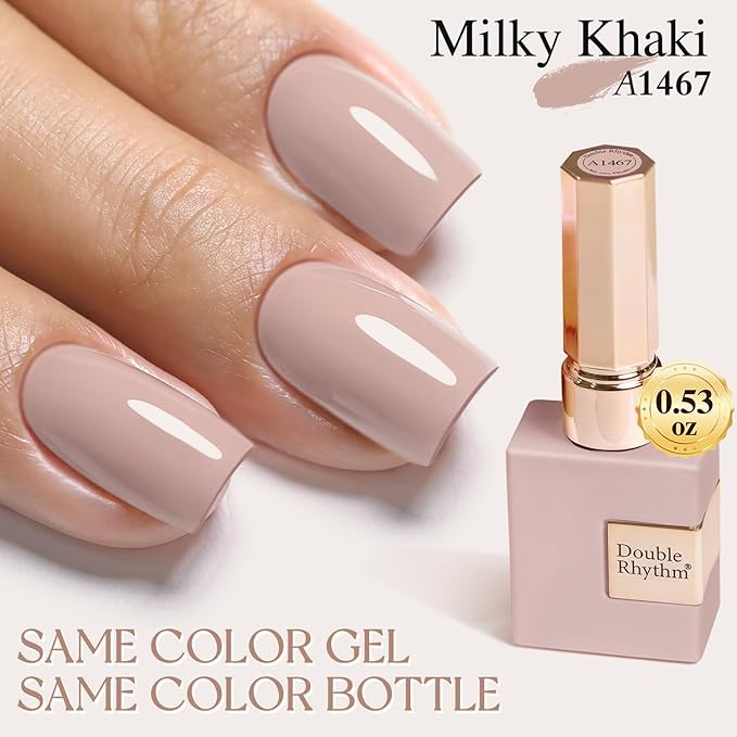 Double Rhythm 15ML Gel Polish Pure Sheer Same Color Same Bottle Soak Off Gel Polish Art Manicure Salon DIY at Home for Women (Milky Khaki-A1467)