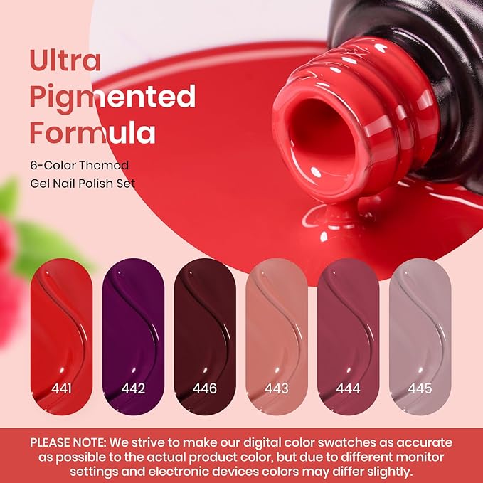 beetles Gel Polish Set - 6 Pcs Burgundy Red Purple Brown Nail Gel Polish Kit for Glamour, Wine Red Brown Lilac Sangria Gel Polish Soak Off UV LED Nail Lamp Fall Winter