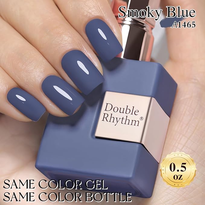Double Rhythm 15ML Gel Nail Polish Pure Sheer Same Color Same Bottle Soak Off Gel Polish Art Manicure Salon DIY at Home for Women (Deep Blue Gray-A1465)