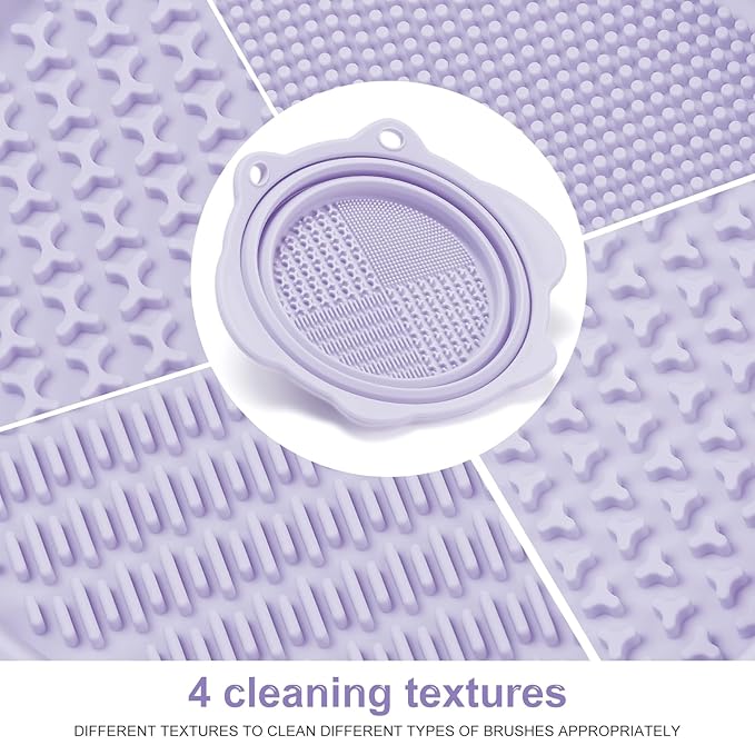 Makeup Brush Cleaner, Etercycle Foldable Silicone Brush Cleaner Bowl Srubber, Portable Washing Tools for Makeup Brush,Powder Puff,Sponge (Purple)