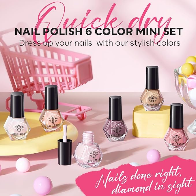 modelones Nail Polish Set 6 Colors Neutral Nude Pink Fall Winter Quick Dry Mini Finger Bulk Manicure Kit Diy Nail Art Home Salon Gifts For Women Girls