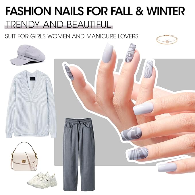 Gellen 4 Colors Black White Gray Nail Polish Set & Base Top Coat, Fall Winter Trendy Winter Black White Grey Regular Nail Polish Quick Air Dry Set for Women DIY Nails Home Salon, Hema Free, Toxin Free